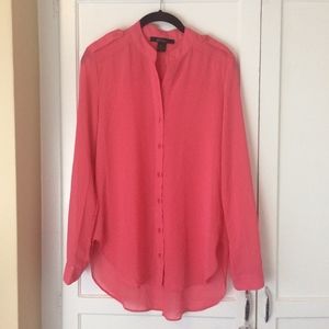 SHEER BUTTON DOWN CORAL BLOUSE BNWOT M